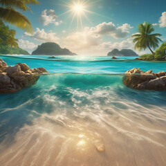 Sunset at Tropical Beach with palm trees