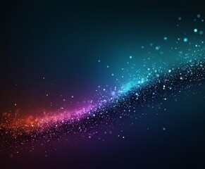 vibrant abstract background features gradient blue, purple, and orange hues, with small white dots scattered