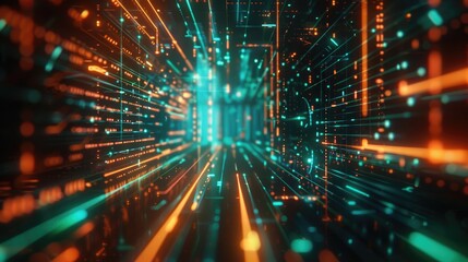 Fototapeta premium Abstract Digital Tunnel with Glowing Lines for your background business, poster, wallpaper, banner, backdrop, greeting cards, and advertising for business entities or brands.