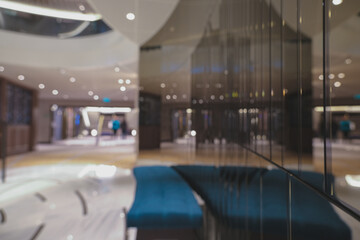 Staircase lobby will lifts elevators hallway and corridor inside modern cruiseship cruise ship...
