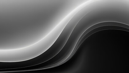 black and white abstract featuring wavy lines and shapes, creating sense movement and dynamism.