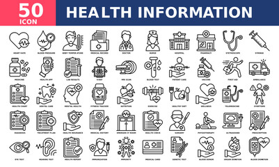 Health information icon collection set. Simple line vector.