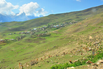 Remote villages on the Road to the village of Khinaliq running through Greater Caucasus range located in the Quba District in Azerbaijan