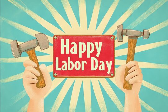 Happy Labor Day Sign with Hammers