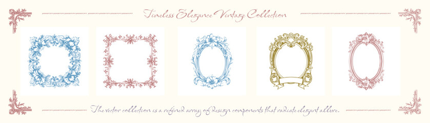 A collection of refined classic frames, featuring enduring elegance and intricate designs, ideal for displaying treasured memories or adding a sophisticated touch. Vector illustration