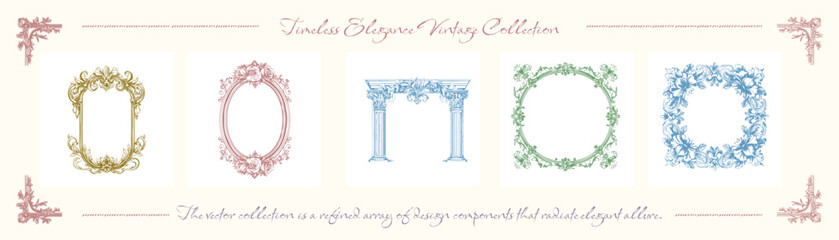 A collection of refined classic frames, featuring enduring elegance and intricate designs, ideal for displaying treasured memories or adding a sophisticated touch. Vector illustration