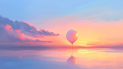 Fototapeta premium Single Balloon Floating at Sunset Over Water