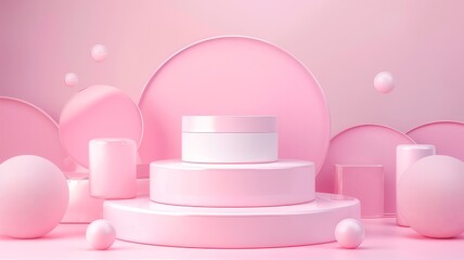 cylindrical stand podium for displaying cosmetics and product on abstract background in pink pastel colors