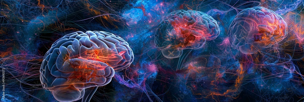 Poster a digital representation of a human brain network, showcasing the intricate connections and complexi