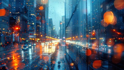 Obraz premium Cityscape Through Raindrops at Night