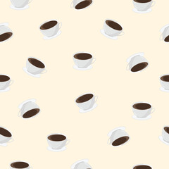 White coffee cups pattern on a bright background..Decorative background for cafieria,posters,banners,cards,wrapping paper,gifts,kitchen design,textile.