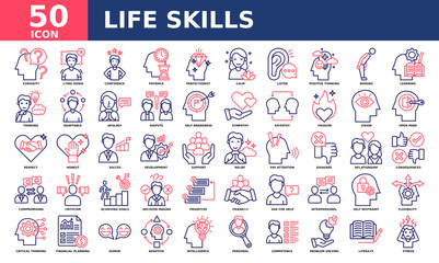Life skills icon collection set. Simple line color vector.
