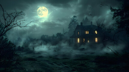 Haunted House Illustration - Spooky Night
