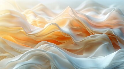 Obraz premium Beautiful Flowing Fabric Waves in Soft Tones of White and Orange at Sunrise