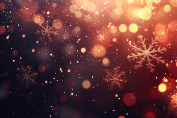 Obraz premium Christmas glittering glowing snowflakes particles and bokeh lights falling shiny background. with generative ai