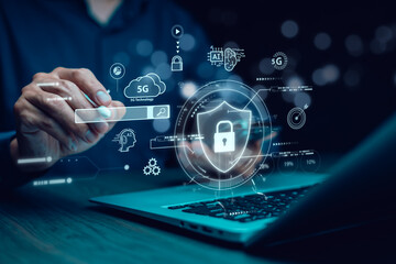 Cyber security and Security password login online concept  Hands typing and entering username and password of social media, logging in with smartphone to an online bank account, data protection hacker