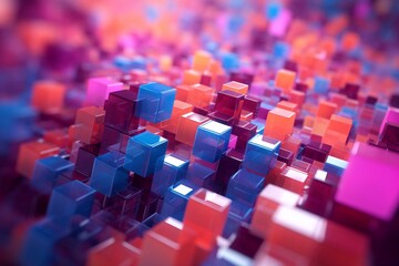 Obraz premium 3d illustration of abstract background with cubes in blue and pink colors. Generative AI