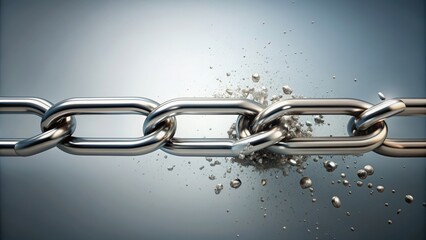 Obraz premium Horizontal silver chain breaking with a rendering effect, chain, breaking, horizontal, silver, broken, shuttered