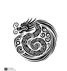 Dragon head tribal tattoo graphic design templates