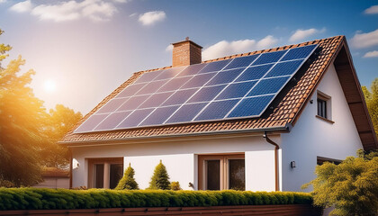 Fototapeta premium house with solar panel on the roof
