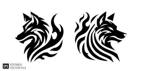 Obraz premium Set of wolf head tribal tattoo vector design ideas