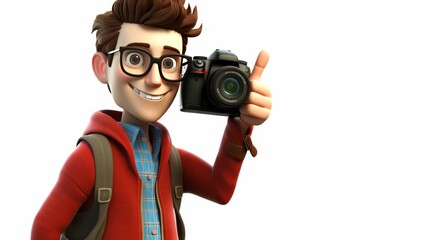 Cheerful 3d cartoon hipster man giving thumbs up isolated on white background, positive expression
