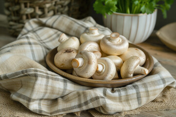 Champignon de paris or button mushrooms - commonly used in various dishes from salads to sauces,...