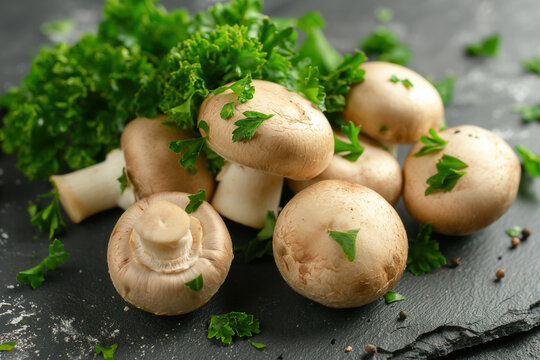 Champignon de paris or button mushrooms - commonly used in various dishes from salads to sauces, french food, hi end kitchen
