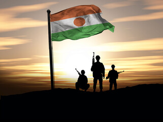 Niger Independence Day, Niger flag with soldiers. Photo Illustration