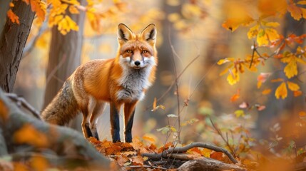 Red Fox in Autumn Forest