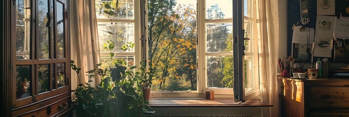 View from an old wooden window in a jungle setting