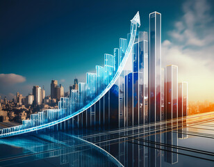 Obraz premium Crea una imagen de un gráfico financiero con tendencia al alza con una flecha verde azulado