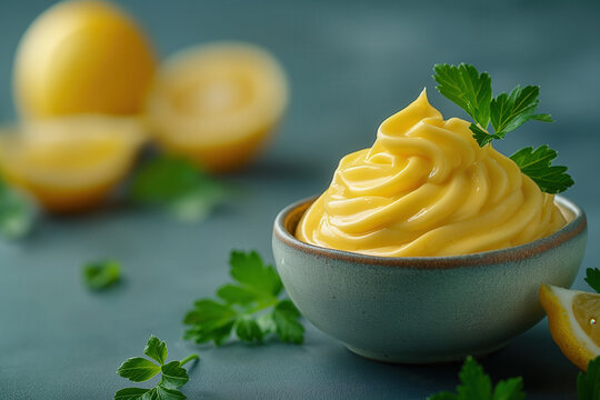 Mayonnaise - a cold emulsion of egg yolks, oil, and vinegar or lemon juice - popular french sauce, french hi end kitchen
