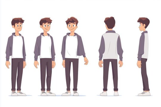 Isolated Simple Basic Drawn Man Character Pose Sheet on Blank White Generative Illustration