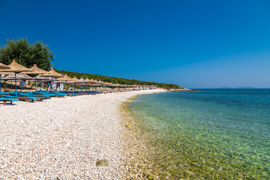 The peninsula Karaburun in Albania near the city of Vlore. A touristic hotspots for daytrips to swim in the crystal clear waters and it marks the border between the Adriatic and Ionian seas
