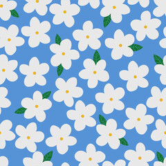 seamless floral pattern. Idea for fabric, tablecloth pattern, wrapping paper, gift paper. Print Ditsy. Motives are scattered randomly. blue flower pattern background. Hand drawn pattern 
