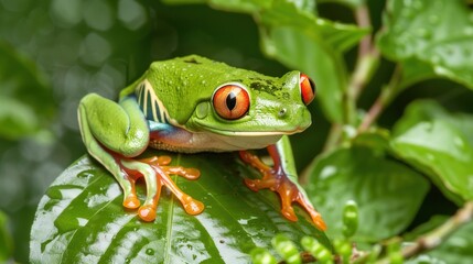Naklejka premium Red-Eyed Tree Frog On A Leaf