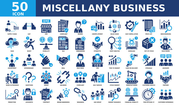 Miscellany business icon collection set. Simple color fill vector.