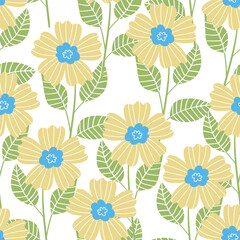seamless floral pattern. Idea for fabric, tablecloth pattern, wrapping paper, gift paper. Print Ditsy. Motives are scattered randomly. yellow flower pattern background. cute pattern