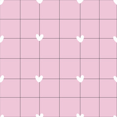 Seamless love pattern idea for fabric tablecloth pattern wrapping gift paper pink love pattern with black grid. heart pattern