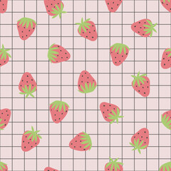 seamless fruit pattern. Idea for fabric, tablecloth pattern, wrapping paper, gift paper. Print Ditsy. Motives are scattered randomly.strawberry pattern background. cute berry pattern 