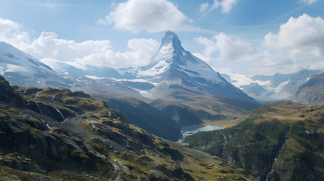 Captivating view of the iconic Matterhorn mountain in Zermatt, Switzerland, under a clear blue sky.