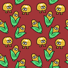 seamless pattern of corn cartoon character for fun repeatable background wallpaper