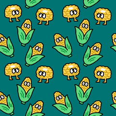 seamless pattern of corn cartoon character for fun repeatable background wallpaper