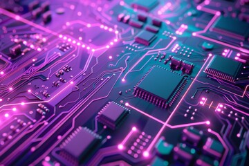 Obraz premium Circuit Board with Glowing Wires for your background business, poster, wallpaper, banner, backdrop, greeting cards, and advertising for business entities or brands.