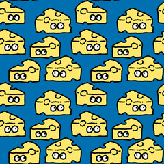 seamless pattern of cheese cartoon character repeatable background