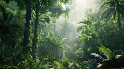 view Tropical dense forest and environmental technology. Wide angle visual for banners © EKA
