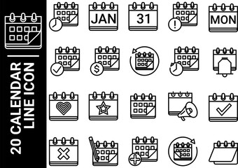 20 calendar line icon, black and white