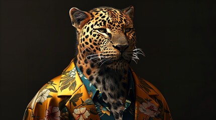 Naklejka premium Highlighting the piercing eyes of a Jaguar, this image captures the raw essence of this magnificent animal in a low-light environment