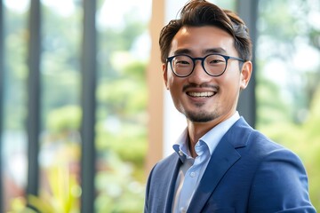 Portrait of a Smiling Man in a Blue Suit